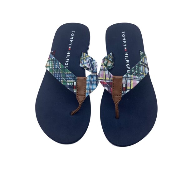 Tommy Hilfiger CHERRIE Plaid Flip Flops Sandals Women Size 7 - Picture 2 of 4